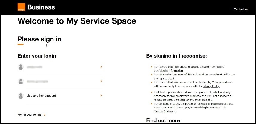 Login page